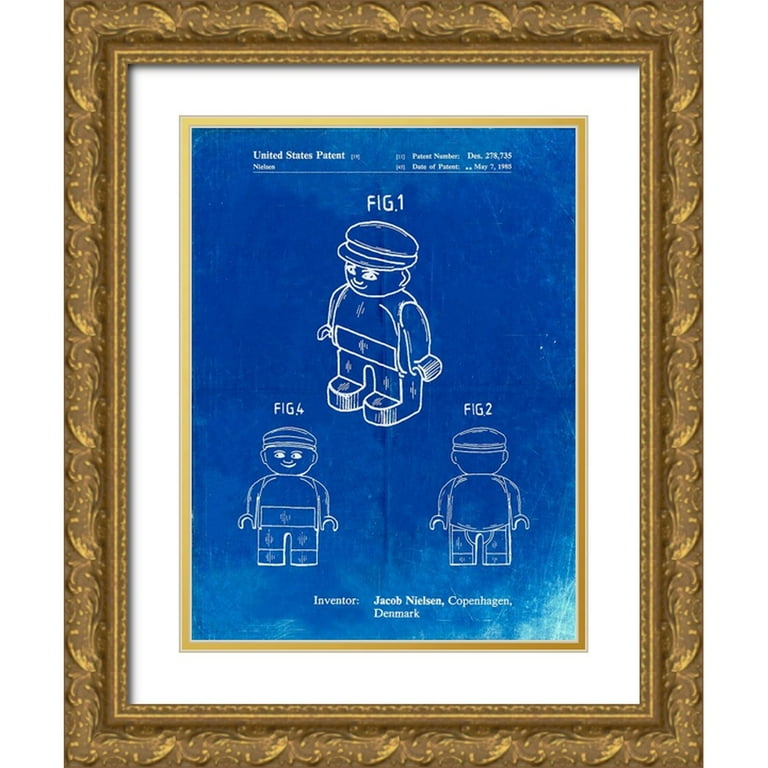 Borders Cole 15x18 Gold Ornate Wood Framed with Double Matting Museum Art Print Titled PP928 Faded Blueprint Lego Guy Poster