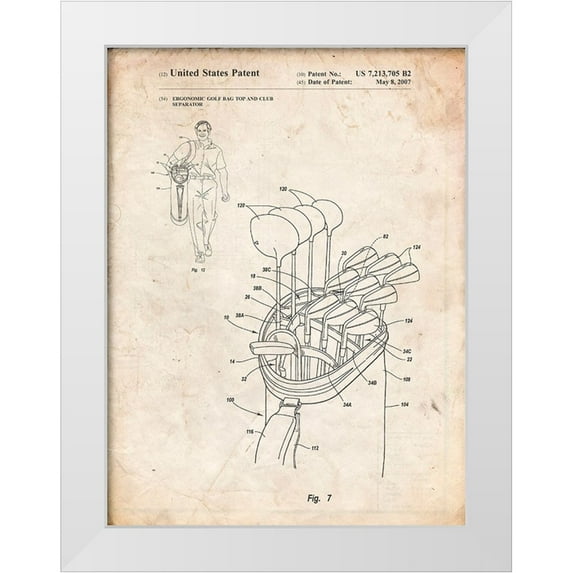 Borders, Cole 15x18 White Modern Wood Framed Museum Art Print Titled - PP234-Vintage Parchment Golf Bag Patent Poster