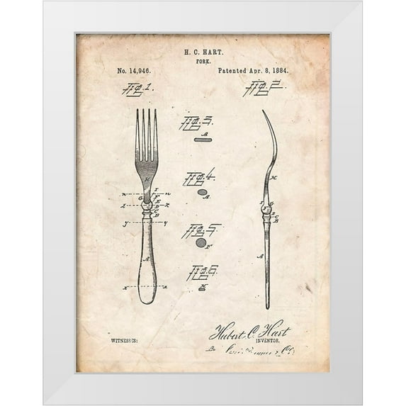 Borders, Cole 15x18 White Modern Wood Framed Museum Art Print Titled - PP238-Vintage Parchment Fork Patent Poster