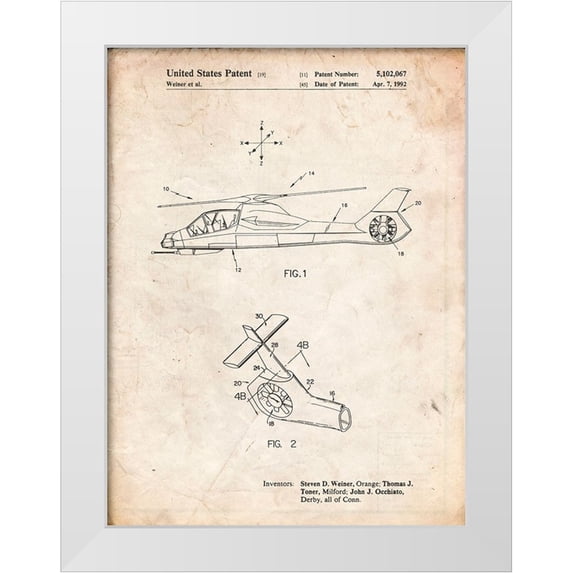 Borders, Cole 15x18 White Modern Wood Framed Museum Art Print Titled - PP302-Vintage Parchment Helicopter Tail Rotor Patent Poster