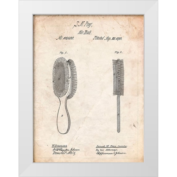 Borders, Cole 15x18 White Modern Wood Framed Museum Art Print Titled - PP344-Vintage Parchment Vintage Hair Brush Patent Poster