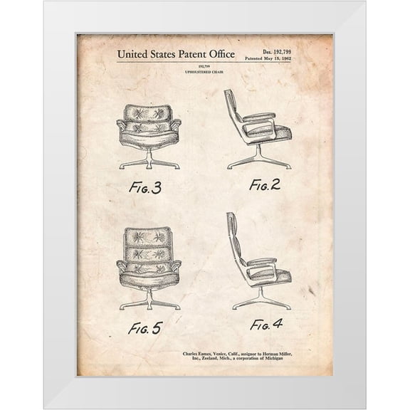 Borders, Cole 15x18 White Modern Wood Framed Museum Art Print Titled - PP421-Vintage Parchment Eames Upholstered Chair Patent Poster