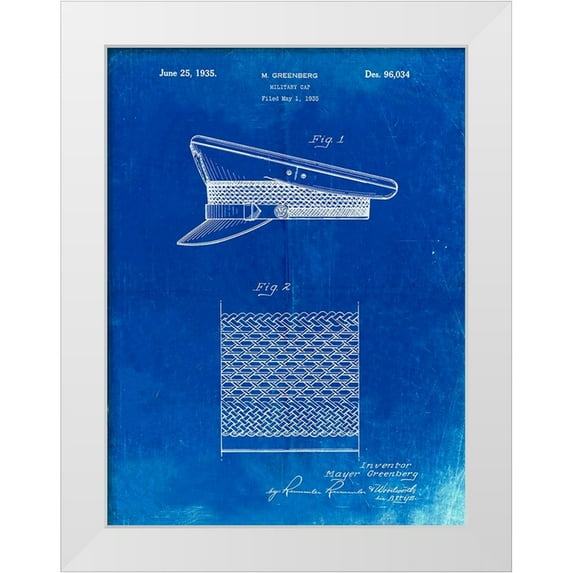 Borders, Cole 15x18 White Modern Wood Framed Museum Art Print Titled - PP623-Faded Blueprint Military Hat 1935 Patent Poster