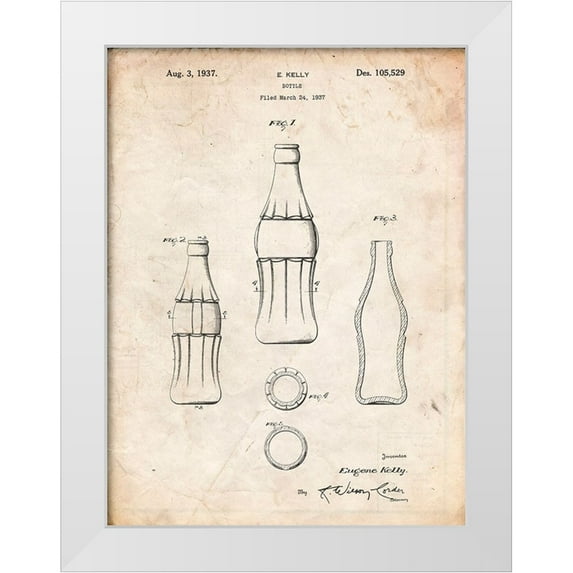 Borders, Cole 15x18 White Modern Wood Framed Museum Art Print Titled - PP626-Vintage Parchment D-Patent Coke Bottle Patent Poster