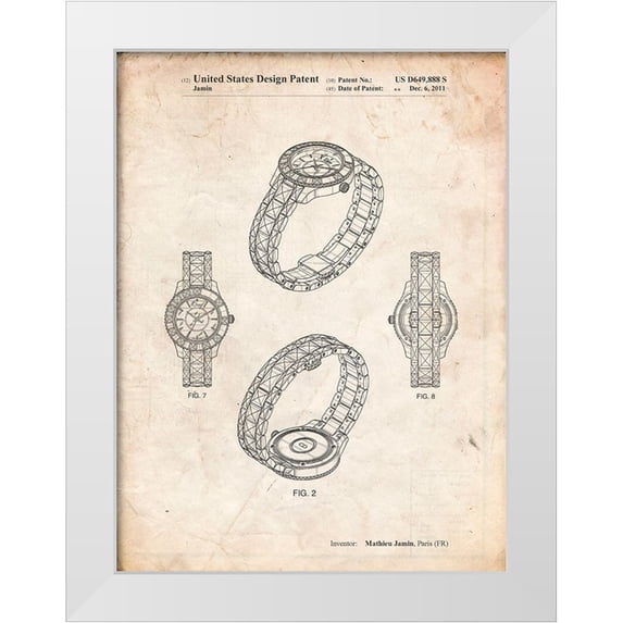 Borders, Cole 15x18 White Modern Wood Framed Museum Art Print Titled - PP651-Vintage Parchment Luxury Watch Patent Poster
