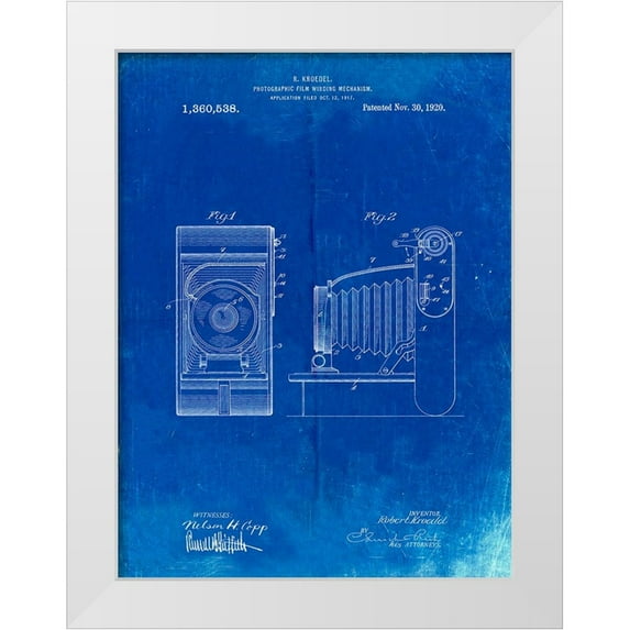 Borders, Cole 15x18 White Modern Wood Framed Museum Art Print Titled - PP761-Faded Blueprint Camera Film Winding Patent Print