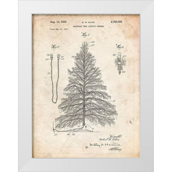 Borders, Cole 15x18 White Modern Wood Framed Museum Art Print Titled - PP765-Vintage Parchment Christmas Tree Poster