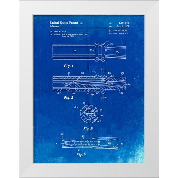 Borders, Cole 15x18 White Modern Wood Framed Museum Art Print Titled - PP789-Faded Blueprint Duck Call Patent Poster