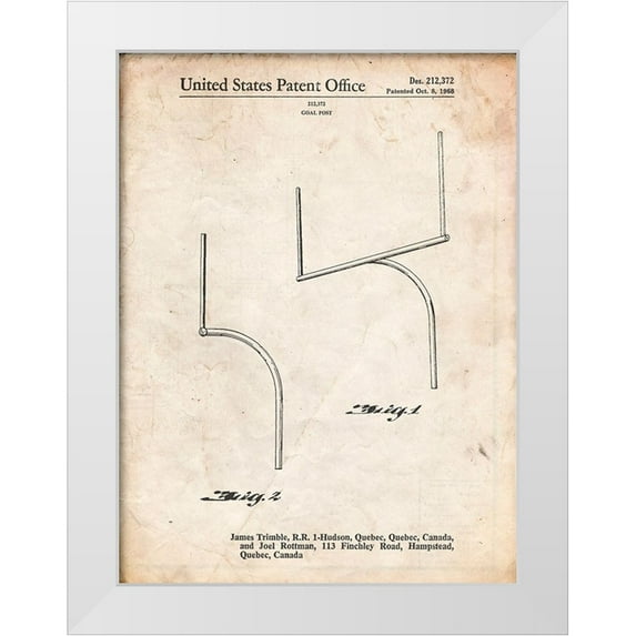 Borders, Cole 15x18 White Modern Wood Framed Museum Art Print Titled - PP825-Vintage Parchment Football Goal Post Patent Print