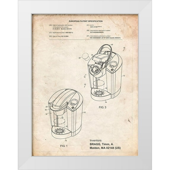 Borders, Cole 15x18 White Modern Wood Framed Museum Art Print Titled - PP907-Vintage Parchment Keurig Patent Poster