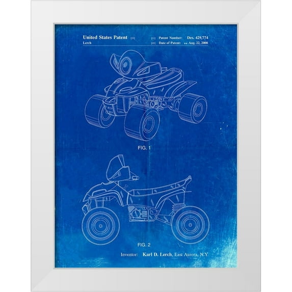 Borders, Cole 15x18 White Modern Wood Framed Museum Art Print Titled - PP908-Faded Blueprint Kids 4-Wheeler Poster