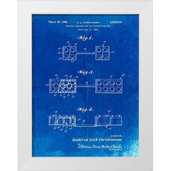 Borders, Cole 15x18 White Modern Wood Framed Museum Art Print Titled - PP926-Faded Blueprint Lego Flexible Connector Patent Poster