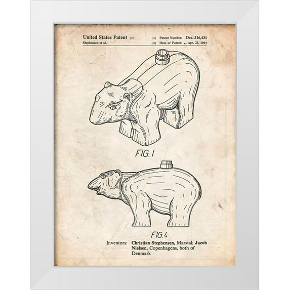 Borders, Cole 15x18 White Modern Wood Framed Museum Art Print Titled - PP933-Vintage Parchment Lego Polar Bear Poster