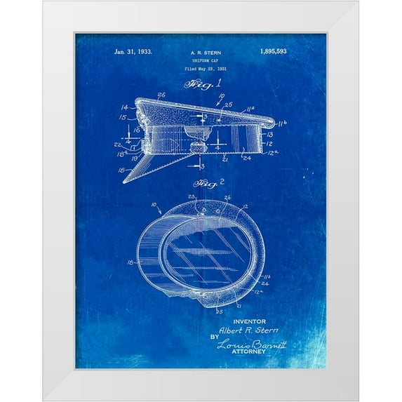 Borders, Cole 15x18 White Modern Wood Framed Museum Art Print Titled - PP993-Faded Blueprint Police Hat 1933 Patent Poster
