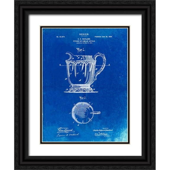 Borders, Cole 19x24 Black Ornate Wood Framed with Double Matting Museum Art Print Titled - PP152- Faded Blueprint Kitchen Pitcher Poster