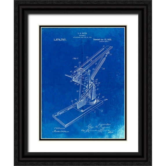 Borders, Cole 19x24 Black Ornate Wood Framed with Double Matting Museum Art Print Titled - PP284-Faded Blueprint Clay Skeet Thrower