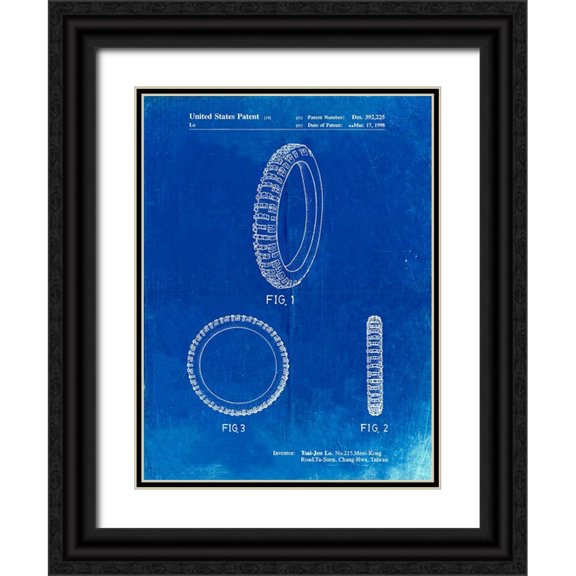 Borders, Cole 19x24 Black Ornate Wood Framed with Double Matting Museum Art Print Titled - PP600-Faded Blueprint Mountain Bike Tire Patent Poster