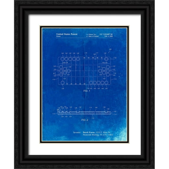 Borders, Cole 19x24 Black Ornate Wood Framed with Double Matting Museum Art Print Titled - PP731-Faded Blueprint Beer Pong Patent Poster