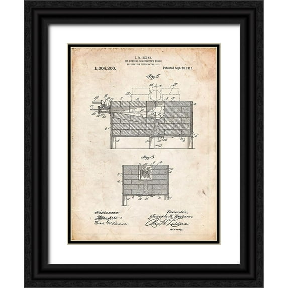 Borders, Cole 19x24 Black Ornate Wood Framed with Double Matting Museum Art Print Titled - PP742-Vintage Parchment Blacksmith Forge Patent Poster