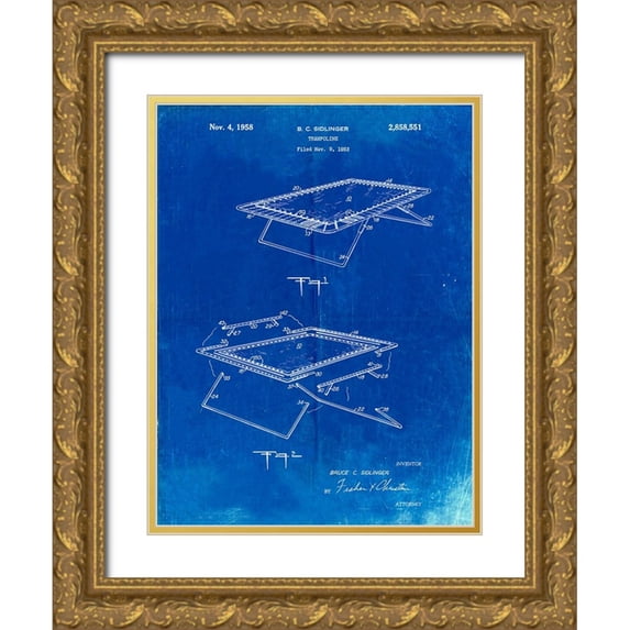 Borders, Cole 19x24 Gold Ornate Wood Framed with Double Matting Museum Art Print Titled - PP1112-Faded Blueprint Trampoline Poster