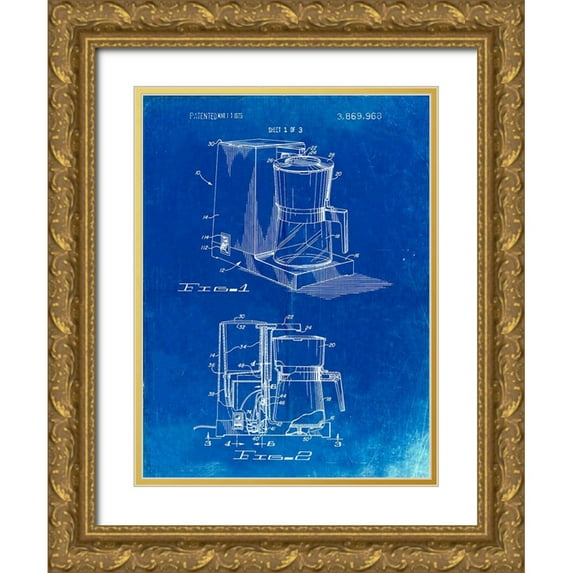 Borders, Cole 19x24 Gold Ornate Wood Framed with Double Matting Museum Art Print Titled - PP208- Faded Blueprint Dart Coffee Maker 1975
