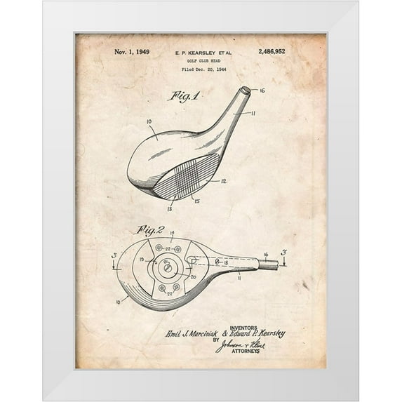 Borders, Cole 19x24 White Modern Wood Framed Museum Art Print Titled - PP1050-Vintage Parchment Spalding Golf Driver Patent Poster