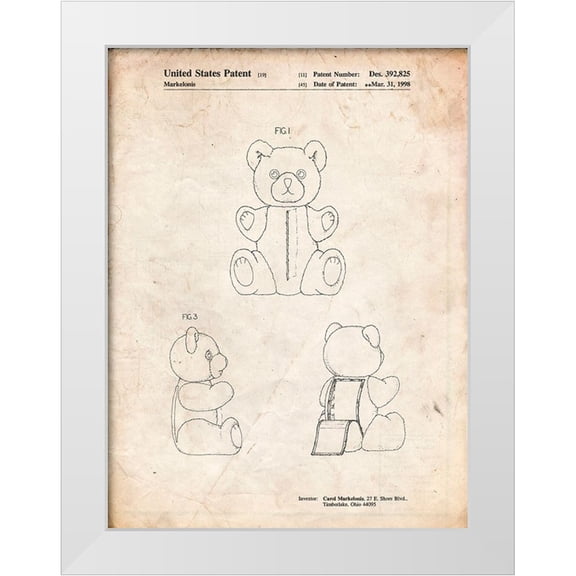 Borders, Cole 19x24 White Modern Wood Framed Museum Art Print Titled - PP1085-Vintage Parchment Teddy Bear Poster