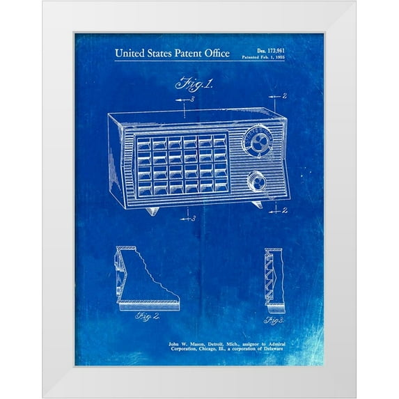 Borders, Cole 19x24 White Modern Wood Framed Museum Art Print Titled - PP1126-Faded Blueprint Vintage Table Radio Patent Poster
