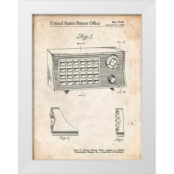 Borders, Cole 19x24 White Modern Wood Framed Museum Art Print Titled - PP1126-Vintage Parchment Vintage Table Radio Patent Poster