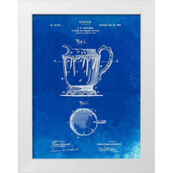 Borders, Cole 19x24 White Modern Wood Framed Museum Art Print Titled - PP152- Faded Blueprint Kitchen Pitcher Poster