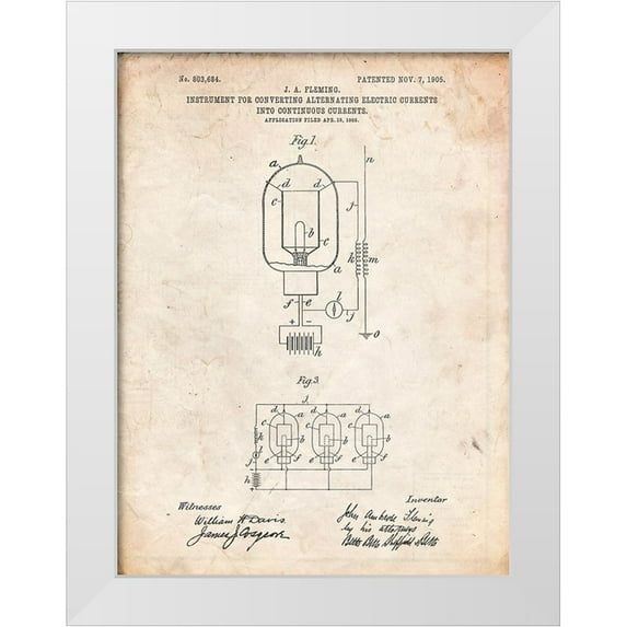 Borders, Cole 19x24 White Modern Wood Framed Museum Art Print Titled - PP817-Vintage Parchment Fleming Valve Patent Poster