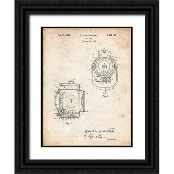 Borders, Cole 25x32 Black Ornate Wood Framed with Double Matting Museum Art Print Titled - PP1123-Vintage Parchment Vintage Movie Set Light Patent Poster