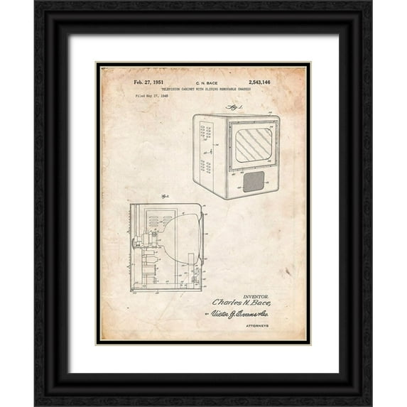 Borders, Cole 25x32 Black Ornate Wood Framed with Double Matting Museum Art Print Titled - PP1115-Vintage Parchment Tube Television Patent Poster
