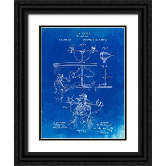 Borders, Cole 25x32 Black Ornate Wood Framed with Double Matting Museum Art Print Titled - PP642-Faded Blueprint Bowling Pin 1967 Patent Poster