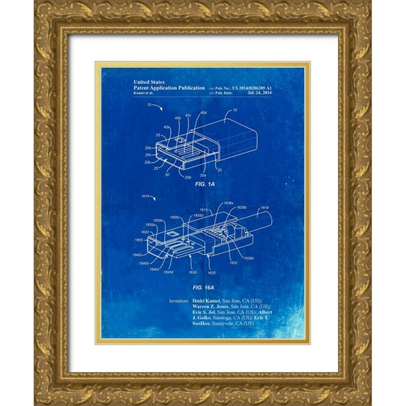 Borders, Cole 25x32 Gold Ornate Wood Framed with Double Matting Museum Art Print Titled - PP1013-Faded Blueprint Reversible USB Patent Poster