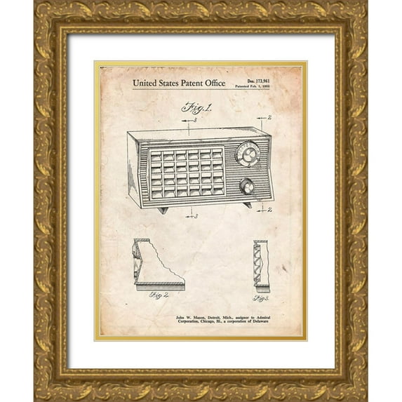Borders, Cole 25x32 Gold Ornate Wood Framed with Double Matting Museum Art Print Titled - PP1126-Vintage Parchment Vintage Table Radio Patent Poster