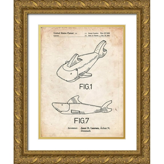Borders, Cole 25x32 Gold Ornate Wood Framed with Double Matting Museum Art Print Titled - PP935-Vintage Parchment Lego Shark Patent Poster