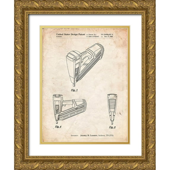 Borders, Cole 25x32 Gold Ornate Wood Framed with Double Matting Museum Art Print Titled - PP968-Vintage Parchment Nail Gun Poster