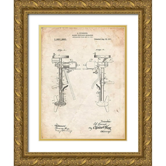 Borders, Cole 25x32 Gold Ornate Wood Framed with Double Matting Museum Art Print Titled - PP979-Vintage Parchment Otoscope Patent Print