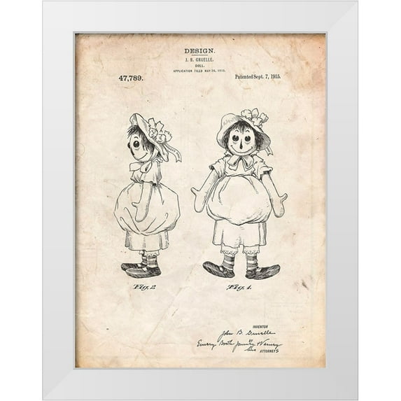Borders, Cole 25x32 White Modern Wood Framed Museum Art Print Titled - PP1005-Vintage Parchment Rag Doll Poster