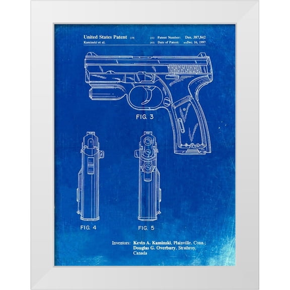 Borders, Cole 25x32 White Modern Wood Framed Museum Art Print Titled - PP1081-Faded Blueprint T 1000 Laser Pistol Patent Poster