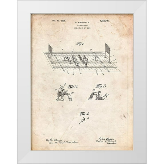 Borders, Cole 25x32 White Modern Wood Framed Museum Art Print Titled - PP142- Vintage Parchment Football Board Game Patent Poster