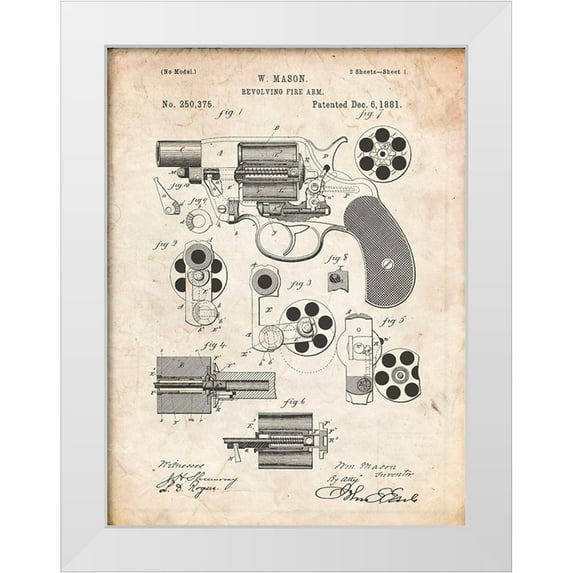 Borders, Cole 25x32 White Modern Wood Framed Museum Art Print Titled - PP5-Vintage Parchment Colt M1889 Revolver Poster