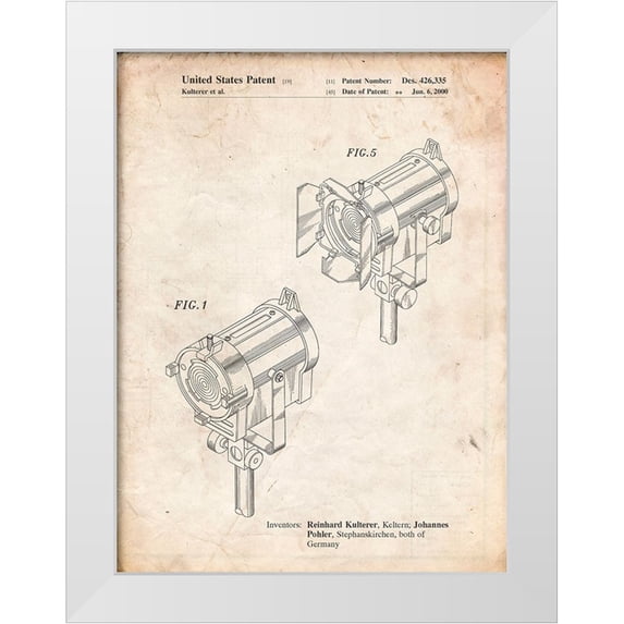 Borders, Cole 25x32 White Modern Wood Framed Museum Art Print Titled - PP548-Vintage Parchment Stage Lighting Patent Poster