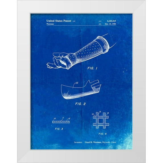 Borders, Cole 25x32 White Modern Wood Framed Museum Art Print Titled - PP687-Faded Blueprint Orthopedic Hard Cast Patent Poster