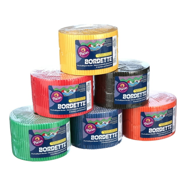 Bordette Decorative Border, 6 Assorted Colors, 2-1/4" x 50', 6 Rolls