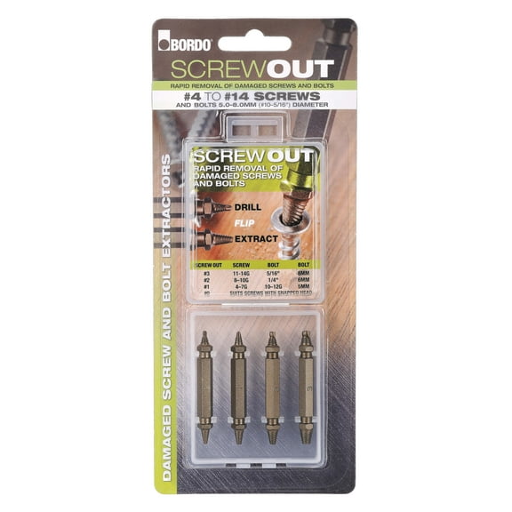 Bordo 9901-S1 4-Piece Screw Extractor Set for Snapped Heads (1 Set per Pack)