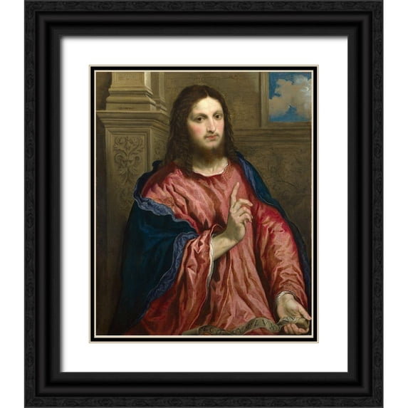 Bordone, Paris 15x17 Black Ornate Wood Framed with Double Matting Museum Art Print Titled - Christ as The Light of the World