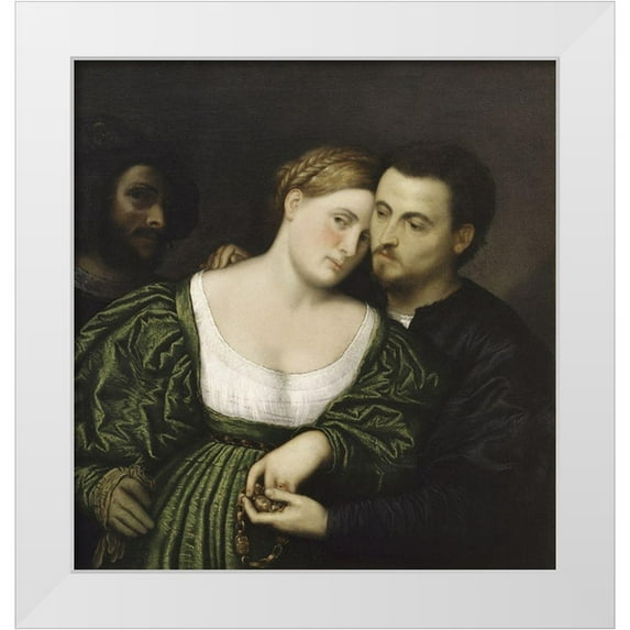 Bordone, Paris 26x27 White Modern Wood Framed Museum Art Print Titled - The Venetian Lovers