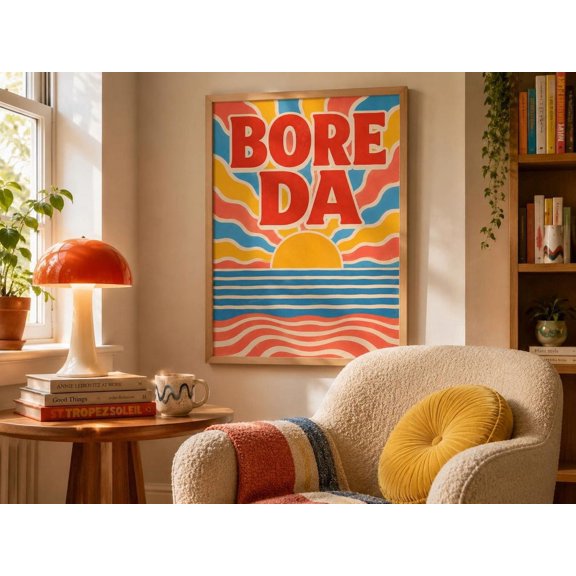 Bore Da Print Welsh Sunrise Poster Colourful Welsh Wall Art Retro Sun Print Dopamine Decor Modern Wales Art